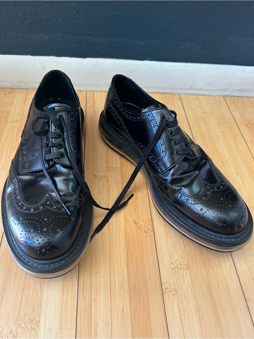 Prada Black Brogue Leather Derby with Transparent Air-Cushion Sole - Picture 3 of 9